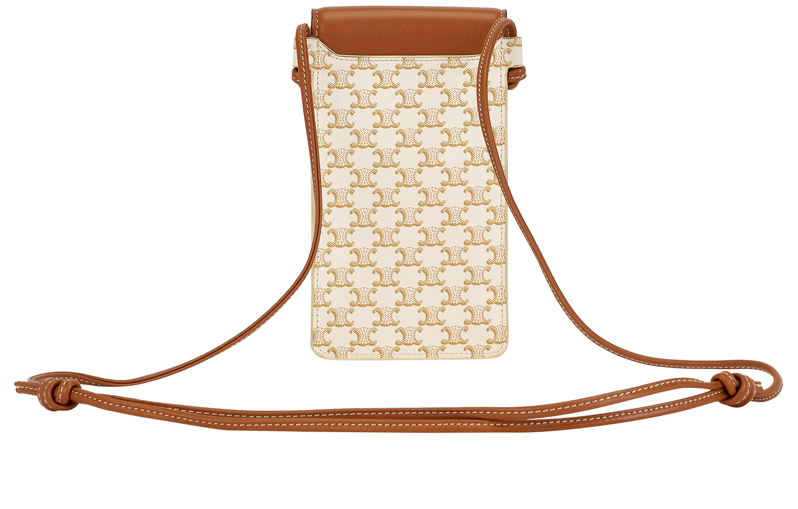Celine Triomphe Phone Pouch, &pound;295, Accessories, Brown/Cream, Canvas/Leather, Back view